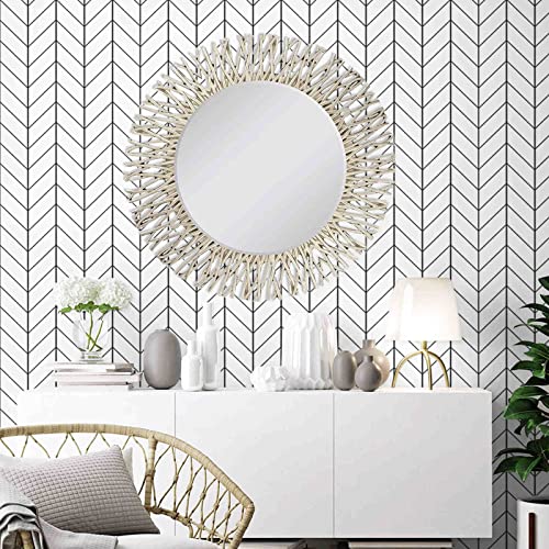 LXCREAT Removable Wallpaper Forgiving Black/White Stripes Peel and Stick Wallpaper 17.71 in X 393 in Modern Self Adhesive Vinyl for Home Renovation Decoration