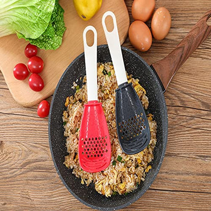 4 PCS Multifunctional Cooking Spoon, All Purpose Kitchen Tool Skimmer Scoop Colander Strainer Grater Masher, Food-Grade High Temperature Resistant Cooking Gadgets (2Red+2Black)