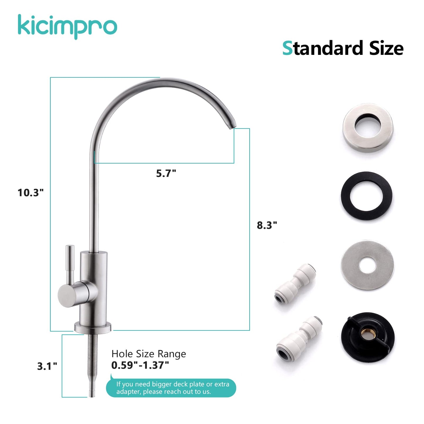 Water Filter Faucet, Kicimpro Drinking Water Faucet Fits Most Reverse Osmosis and Water Filtration System for Kitchen Bar Sink in Non-Air Gap SUS304 Stainless Steel Modern Brushed Nickel Lead-Free