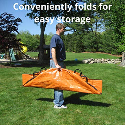 EZ Leaf Hauler Reusable Cleanup Tarp for Lawns and Gardens - Landscape and Yard Accessories, Rake Leaves and Debris, Easy To Use, Collapsible Design, Orange, (5’ X 7’)