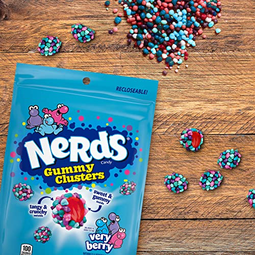 Nerds Gummy Clusters Candy, Very Berry, Game Day Candy, Football Watch Party Essentials, Resealable 8 Ounce Bag