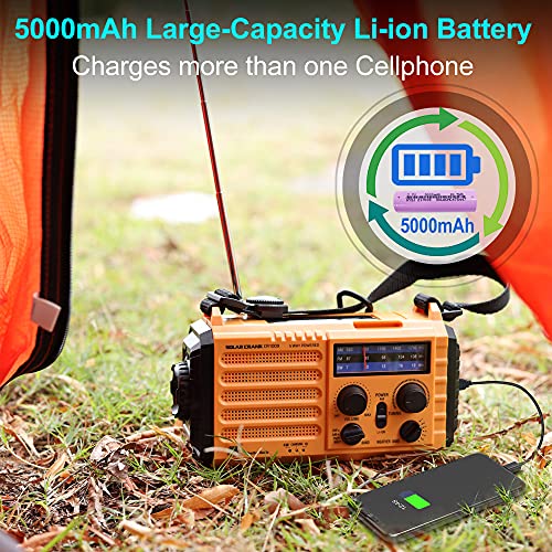 5000 Weather Radio,Solar Hand Crank 5-Way Power Emergency Radio,AM/FM/Shortwave/NOAA Alert Survival Portable Radio,Power Bank USB Charger,Camping Flashlight,Reading Lamp,Headphone Jack,SOS,Compass