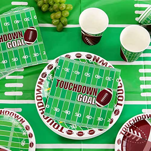 Football Decoration Party Supplies Kit Serve 25, Includes Dinner Plates, Dessert Plates, Napkins, Cups,and Football Tablecloth Perfect for Football Birthday Party Football Gameday Tailgate Party