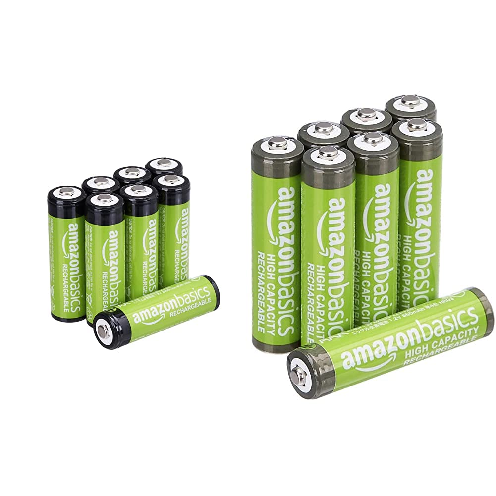 Amazon Basics AAA High-Capacity Ni-MH Rechargeable Batteries, Pre-Charged - 8-Pack & 8-Pack AA Rechargeable Batteries, 2000 mAh, Pre-Charged