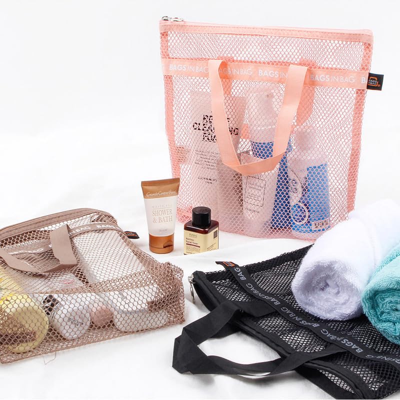 Mesh Travel Shower Caddy Tote Bag for Gym, Swim, Dorms, Bathrooms | 10"x10"x 2.5" | Pink