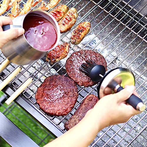 BBQ Basting Pot with 3 Basting Brushes Set,Airtight Stainless Steel Barbecue Sauce Pot,Silicone BBQ Brushes for Sauce,BBQ Grilling Gifts for Men Dad,BBQ Gadgets Grill Accessories,32oz Large Capacity