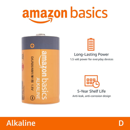 Amazon Basics 12 Pack D Cell All-Purpose Alkaline Batteries, Easy to Open Value Pack
