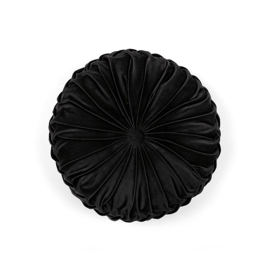 Lush Decor Round Pleated Soft Velvet Decorative Throw Pillow, 1 Count, 15" Diameter, Black - Plush Round Pillow, Seat Cushion, Decorative Pillows For Bed, Couch, Or Chair