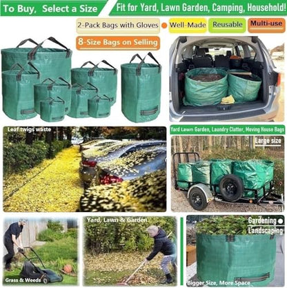 Professional 2-Pack 137 Gallon Lawn Garden Bags (D34, H34 inches) Yard Waste Bags with Coated Gloves, Large Leaf Bags 4 Handles,Yard Debris Bags,Gardening Clippings Bags,Leaf Container,Lawn Trash Bags