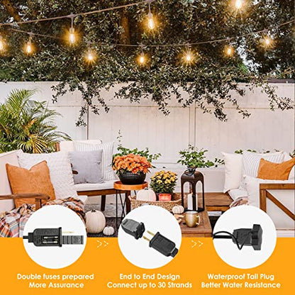 Mlambert 96FT LED Outdoor String Lights, Dimmable Waterproof Patio Lights with 30+3 Edison Warm White Plastic Bulbs, Shatterproof Linkable Outside Hanging Light for Backyard Porch Garden - Black Cord