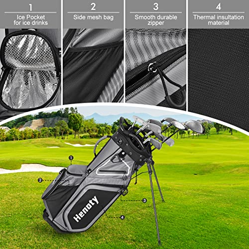 Henoty Golf Stand Bag 14 Way Top Dividers Ergonomic, Lightweight Golf Stand Bag with Stand 8 Pockets, Cooler Pouch, Dust Cover, Backpack Strap and Top Dividers