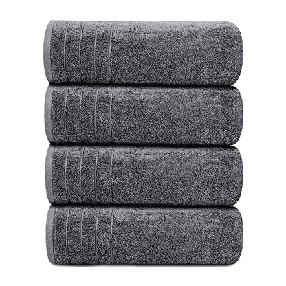 Tens Towels Large Bath Towels, 100% Cotton, 30 x 60 Inches Extra Large Bath Towels, Lighter Weight, Quicker to Dry, Super Absorbent, Perfect Bathroom Towels (Pack of 4, Dark Grey)