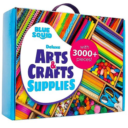 Blue Squid Arts and Craft Supplies for Kids - 3000+pcs Deluxe Craft Chest, Giant Arts and Crafts Kit, Craft Box of Art Supplies for Kids, Kids Craft Supplies & Materials