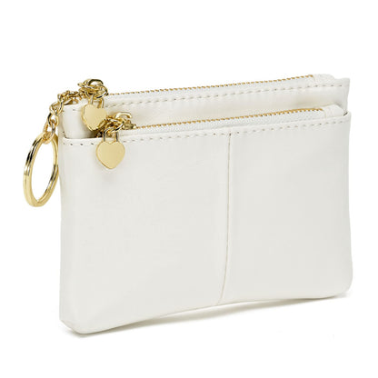 ZOOEASS Women PU Leather Zip Mini Coin Purse With Key Ring Triple Zipper Card Holder Wallet (White)