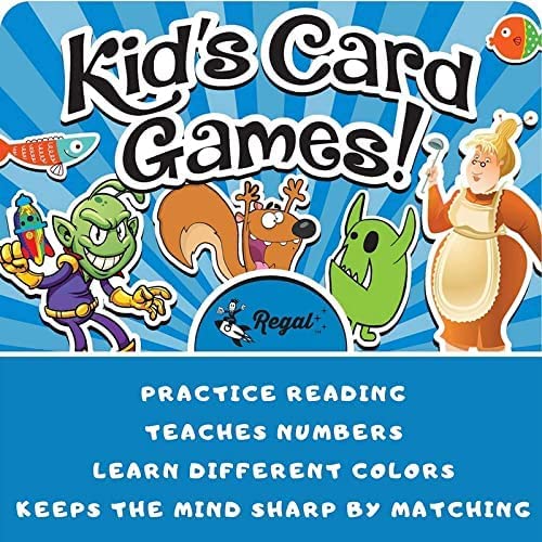 Regal Games - Kids Classic Card Games - Includes Old Maid, Go Fish, Slapjack, Crazy 8's, War, and Silly Monster Memory Match- for Family Game Nights, Parties - Set of 6 Games