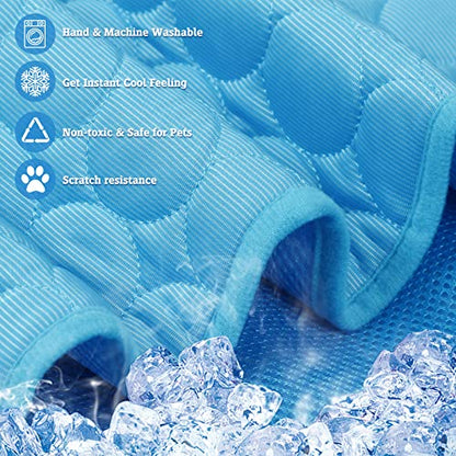 MeiLiMiYu Washable Dog Cooling Mat Ice Silk Pet Self Cooling Pad Blanket (28x22 in, Blue)