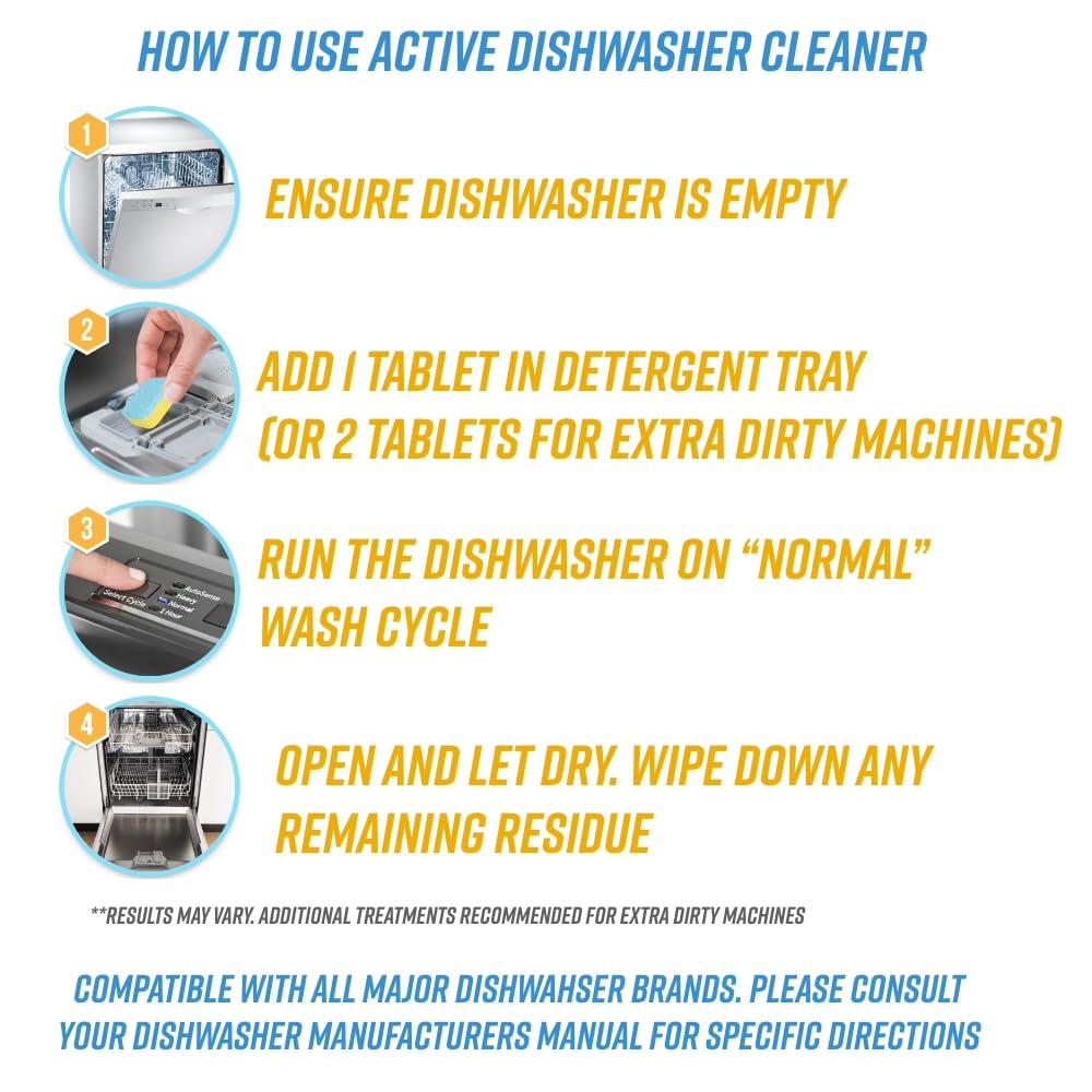 Dishwasher Cleaner And Deodorizer Tablets - 24 Pack Deep Cleaning Descaler Pods for Dish Washer Machine, Heavy Duty, Septic Safe, Natural Limescale Remover, Calcium, Odor, Smell - 12 Month Supply