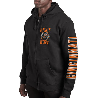 Junk Food Standard Soft Full Zip Hooded Fleece, Unisex Fit, Cincinnati Bengals-Black, Large