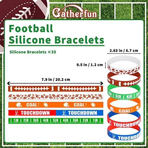 Football Wristband Silicone Bracelets Sport Themed Party Accessories Gift for Super Bowl Tailgate Birthday Party Decorations Party Favors for Kids and Adults 35 Pack, 5 Designs