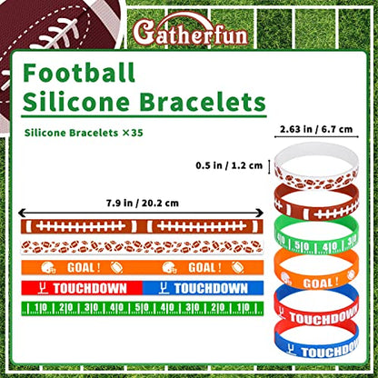 Football Wristband Silicone Bracelets Sport Themed Party Accessories Gift for Super Bowl Tailgate Birthday Party Decorations Party Favors for Kids and Adults 35 Pack, 5 Designs