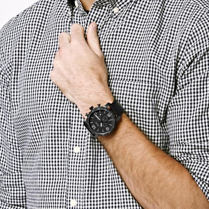 Fossil Men's Nate Quartz Stainless Steel and Leather Chronograph Watch, Color: Black (Model: JR1354)