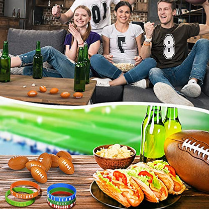 24 Pieces Football Party Favors Include 12 Pieces Mini Football Sports Stress Balls and 12 Pieces Football Silicone Bracelets Rugby Silicone Wristbands for Football Themed Birthday Party School Reward