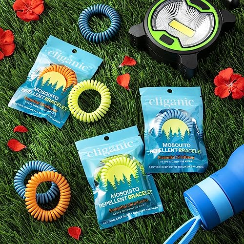 Cliganic 10 Pack Mosquito Repellent Bracelets, DEET-Free Bands, Individually Wrapped (Packaging May Vary)