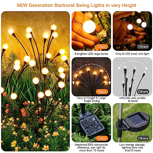 ASMAD Solar Garden Lights, 2 Pack 16 LEDs Solar Outdoor Lights, Firefly Lights for Patio Pathway Outdoor Decor, Big Bulb Base&Vary in Lenth, Warm White