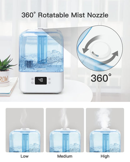 MORENTO Humidifiers for Bedroom, 4.5L Top Fill Humidifiers for Large Room, Cool Mist Humidifiers for Home, Auto Shut-Off, Humidity Setting, Last up to 50Hrs with Night Light, White, 1 Pack