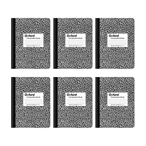 Oxford Composition Notebooks, Wide Ruled Paper, 9-3/4 x 7-1/2 Inches, 100 Sheets, Black, 6 Pack (63764)