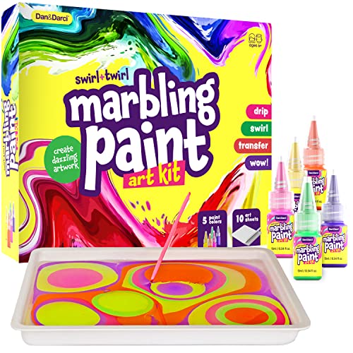 Marbling Paint Art Kit for Kids - Arts and Crafts for Girls & Boys Ages 6-12 - Craft Kits Art Set - Best Tween Paint Gift Ideas for Kids Activities Age 4 5 6 7 8 9 10 Year Old - Marble Painting Kits