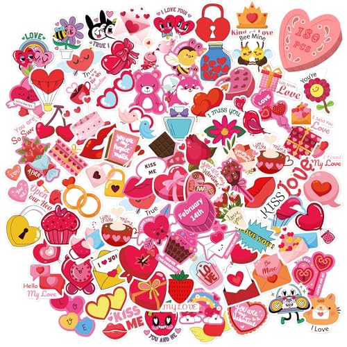 OHOME Valentines Stickers - 180 PCS Valentines Day Stickers for Kids Classroom School -Vinyl Heart Stickers - Valentines Crafts for Kids - Valentines Gifts Treats Decor Cards Scrapbooking Party Favors