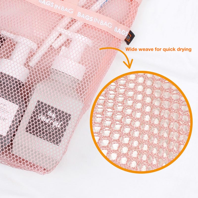 Mesh Travel Shower Caddy Tote Bag for Gym, Swim, Dorms, Bathrooms | 10"x10"x 2.5" | Pink