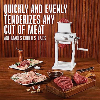 Weston Meat Tenderizer Tool & Heavy Duty Cuber, Quick and Easy Manual Operation For Cuts Up To 4.5” Wide x .75” Thick, Durable Aluminum Construction, Stainless Steel Blades, White (07-3101-W-A)