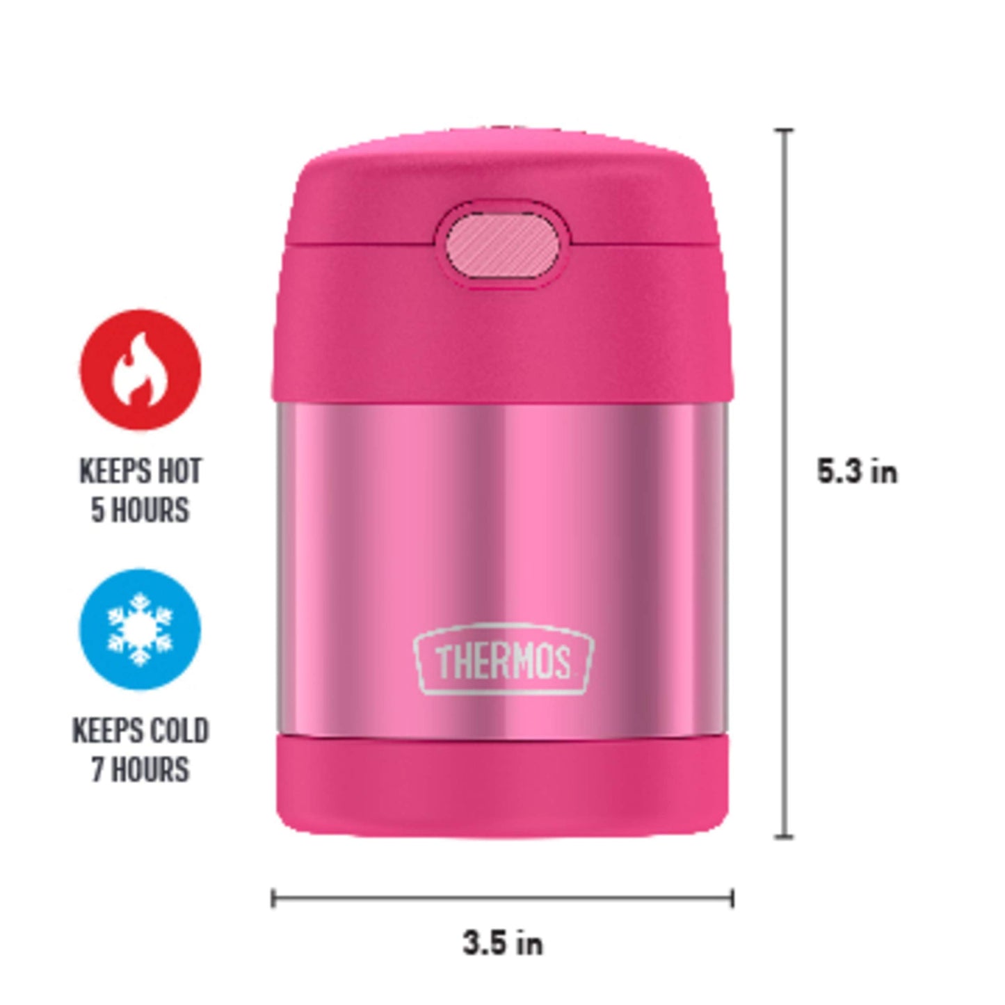 THERMOS FUNTAINER 10 Ounce Stainless Steel Vacuum Insulated Kids Food Jar with Folding Spoon, Pink