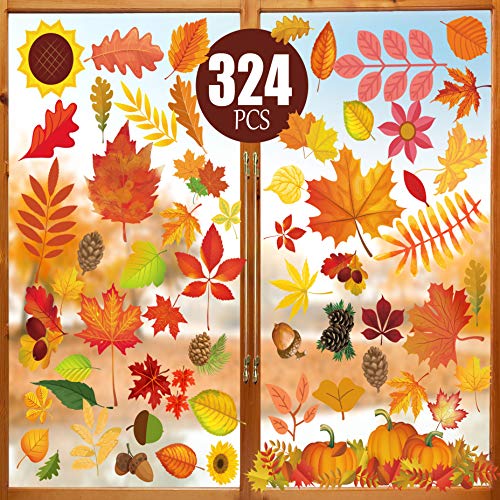 Funnlot 324 PCS Fall Window Clings, Autumn Window Clings for Glass Autumn Window Stickers Thanksgiving Clings for Windows Autumn Clings for Windows Fall Window Stickers Thanksgiving Autumn Home Office Decorations