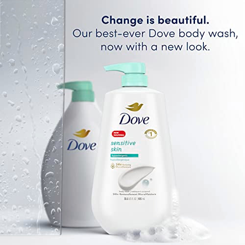 Dove Body Wash with Pump Sensitive Skin Hypoallergenic, Paraben-Free, Sulfate-Free, Cruelty-Free, Moisturizing Skin Cleanser Effectively Washes Away Bacteria While Nourishing Skin, 30.6 Oz (Pack of 3)