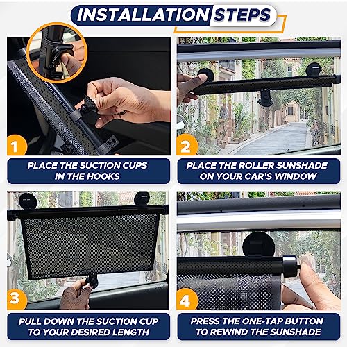 EcoNour Car Side Window Sun Shade (2 Pack) | Retractable Car Roller Sunshade for Kids | Baby Car Window Shades for UV and Sun Glare Protection | Baby Car Travel Accessories (15"x17")