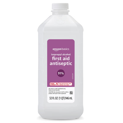 Amazon Basics 91% Isopropyl Alcohol First Aid Antiseptic Liquid, Unflavored, 32 Fl Oz (Pack of 6) (Previously Solimo)