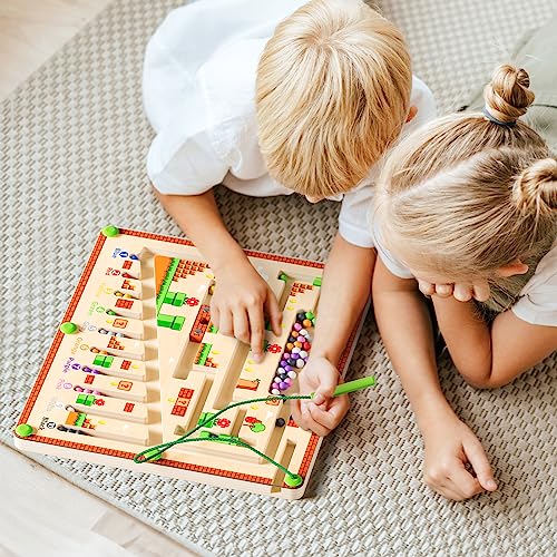 Magnetic Color and Number Maze, Montessori Toys for 3+ Year Old, Wooden Puzzle Activity Board, Learning Educational Counting Matching Toys for Toddlers and Kids Boys Girls Preschoolers 3 4 5 Years Old