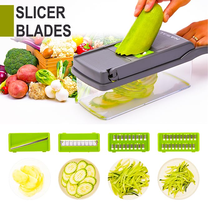 Hasal Vegetable Chopper 16 in 1 with Container - Kitchen Gadgets - Extra Peeler and Cleaning brush - Chopper Vegetable Cutter - Food Chopper - Veggie Chopper - Onion Chopper Dicer - 8 Blades