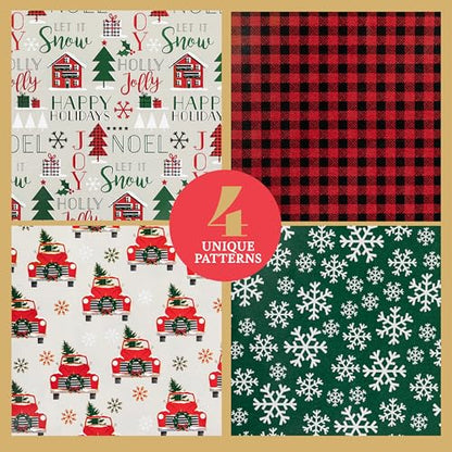 Christmas Wrapping Paper Sheets- 20 Precut Sheets Christmas Gift Wrap Paper- Christmas Paper Wrapping Sheets (30"x20")- 4 Unique Patterns of Holiday Wrapping Paper, 20 Sheets (20 Joyous Christmas Wrapping Sheets)