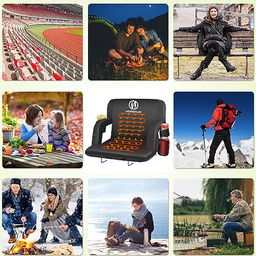 HOPERAN 21" 2pcs Dual-Sided Heated Stadium Seats for Bleachers with Back Support, 3 Levels Heating Stadium Seating for Bleachers Seat with Backrest, 5 Pockets Portable Stadium Chair for Outdoor