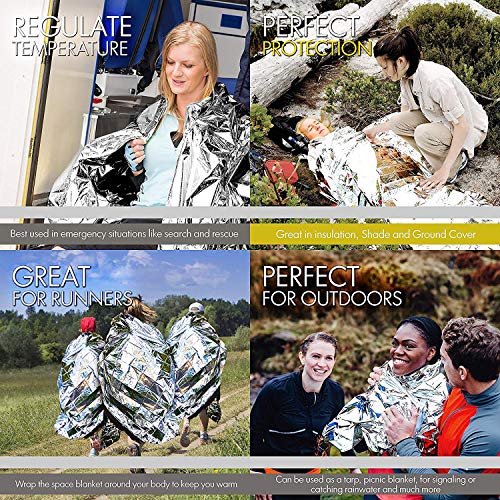 EVERLIT Survival Emergency Mylar Thermal Blanket, Foil Space Blanket Designed for NASA, Body Warmer Blanket for Outdoor, First Aid, Camping Gear, Hiking Travel (Silver, 4 Pack)