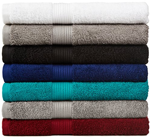 Amazon Basics 6-Piece Fade Resistant Bath towel, Hand and Washcloth Set - Cotton, Gray, 14.25" L x 10.85" W