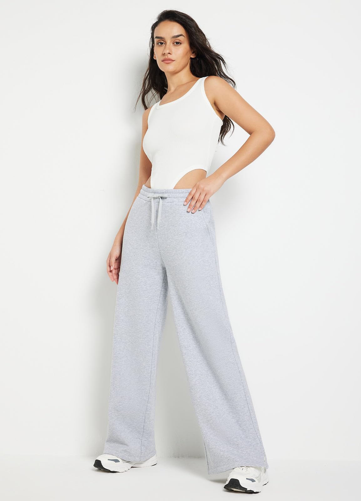 BALEAF Women's Fleece Lined Sweatpants Wide Straight Leg Pants Casual Lounge Sweat Pants Athletic Winter Warm Grey XS