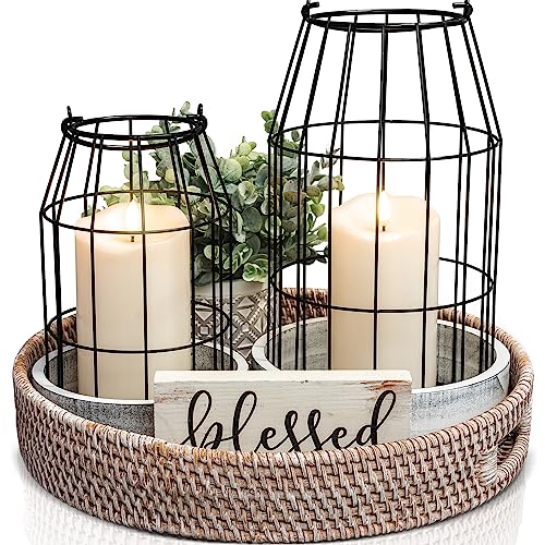 Rustic Farmhouse Lantern Decor - Stylish Decorative Lanterns for Your Living Room, Fireplace Mantle or Kitchen Dining Table - Modern Upscale Beauty for Your Entire Home