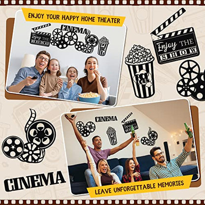 Hotop 5 Pieces Metal Movie Theater Decor Home Room Cinema and Popcorn Wall Art Reel Sign Action for Theme Party Decorations Office Studio