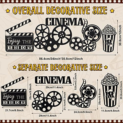 Hotop 5 Pieces Metal Movie Theater Decor Home Room Cinema and Popcorn Wall Art Reel Sign Action for Theme Party Decorations Office Studio