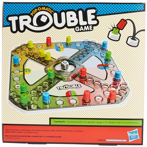 Hasbro Gaming Trouble Board Game for Kids Ages 5 and Up 2-4 Players (Packaging may vary)